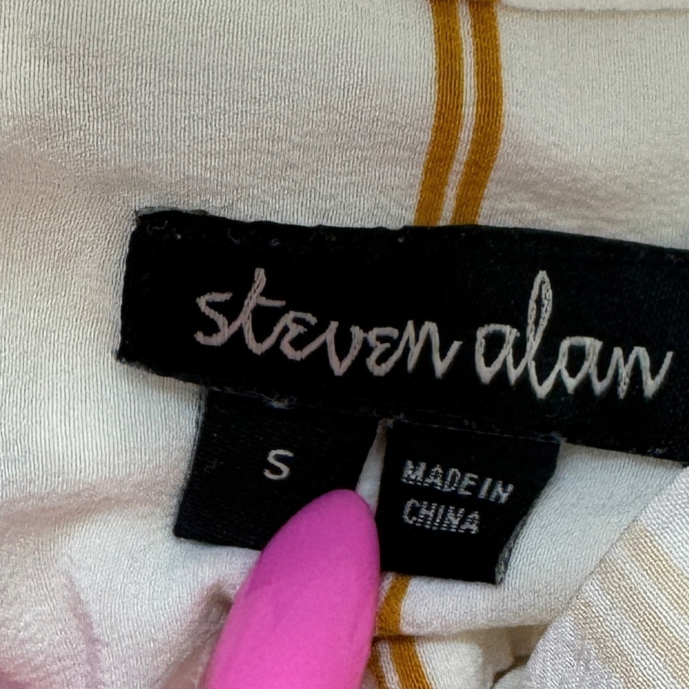 Steven Alan 100% Silk White Stripe Long Sleeve Button Up Blouse (S) - Picture 6 of 8
